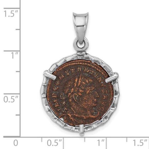 Sterling Silver and Bronze Antiqued Roman Constantine Coin Pendant - Picture 3 of 4